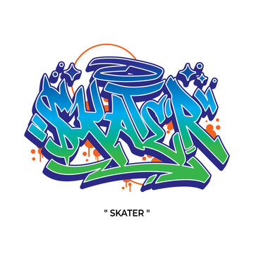 Skater text slogan streetwear with urban graffiti style street art vector logo icon illustration design for fashion graphic tshirt and poster print