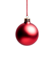 Red shiny toy. Isolated holiday round decor on white background. Merry Christmas. Happy New Year. Generative Ai.