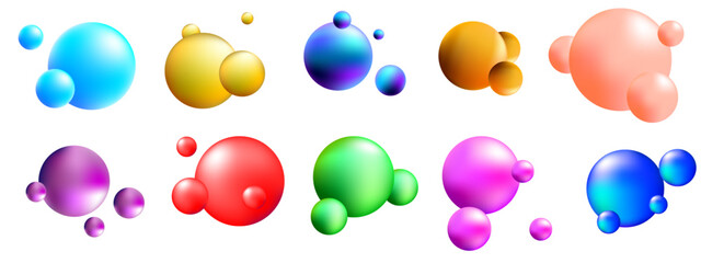 Abstract liquid 3d shapes, floating paint drops with gradient.