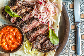 A high angle view of a fresh, healthy dish full of vegetables and meat - the perfect choice for fast food.