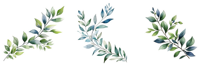 Fototapeta na wymiar Watercolor leaves and branches illustration transparent background, PNG ,Generative AI 