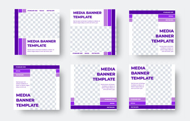 Vector banner template design with white frame, lilac wide stripes and text