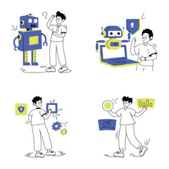 Set of Robotics Line Illustrations