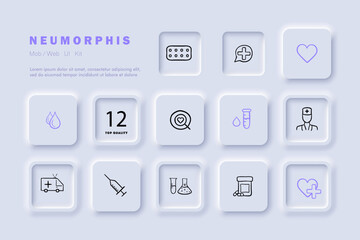 Treatment. The application of medical or therapeutic interventions to alleviate or cure a disease, injury. Neomorphism. Vector line icon
