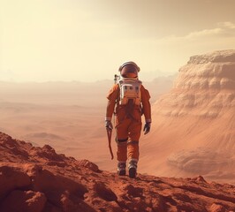 Astronaut in the red planet mars Generative AI