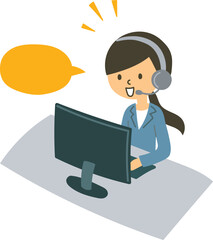 コールセンター　オペレーターをしている女性のイラスト