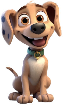 Brown Cartoon dog in 3D style, isolated on white background as transparent PNG, generative AI animal