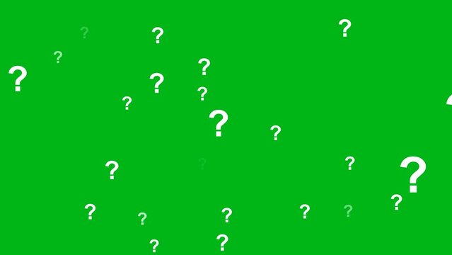 animation of a lot of white question mark moving on green screen background motion graphic effects.