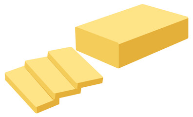 Chunk and slices of butter (or cheese) against white background
