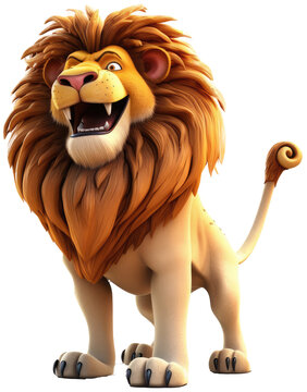 Cartoon lion in 3D style, isolated on white background as transparent PNG, generative AI animal
