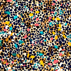 Bright leopard pattern, animal print, modern seamless pattern. AI illustration. Fashionable template for design, wallpaper, clothes, fabric, tape.