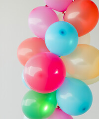 Pastel colored balloons on a white wall, generative AI
