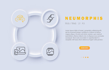 Photography. The art and practice of capturing and creating images using a camera or other light-sensitive devices. Neomorphism. Vector line icon for Business