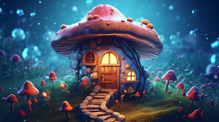 Fototapeta na wymiar Magical fantasy elf or gnome mushroom house