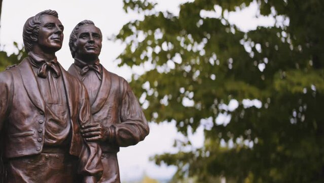 Statue at the front of the Home of the Knights, Joseph Sr and Newel Knight and the place of the first branch of the church of Christ, Mormons located in Colesville,  New York near Bainbridge.