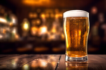 Cold glasses of beer in a bar. International beer day.