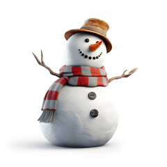 Snowman isolated on white background. Generative AI.