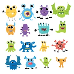 Muurstickers Monster Cartoon Monsters collection. Vector set of cartoon monsters isolated. Design for print, party decoration, t-shirt, illustration, logo, emblem or sticker