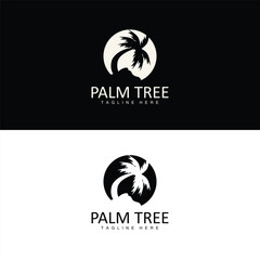 Coconut Tree Logo, Palm Tree Sunset Beach Vector, Elegant Minimalist Simple Design, Symbol Template Icon