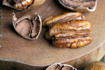 Pecan in a shell on the table