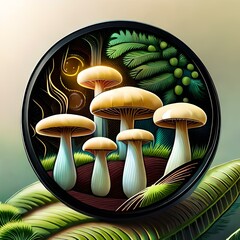 Mushrooms created by artificial intelligence invented on a neutral background