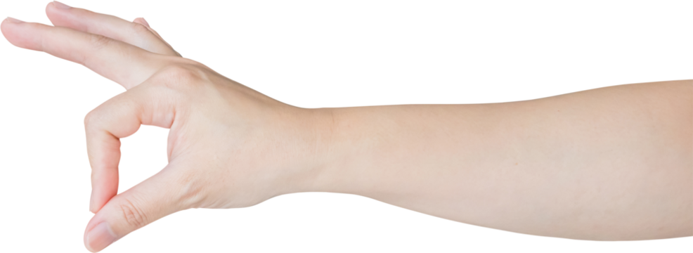 Woman hand gesture holding something isolated on white background