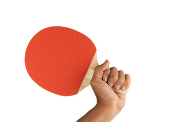 black male hand holding a ping pong racket isolated