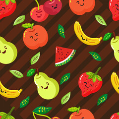 kawaii fruit seamless pattern backround, with flat design and cute