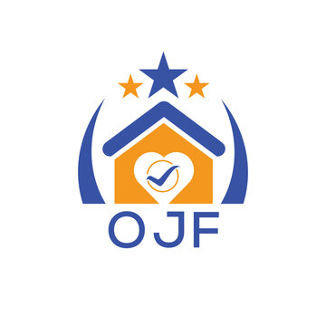 OJF House logo Letter logo and star icon. Blue vector image on white background. KJG house Monogram home logo picture design and best business icon. 

