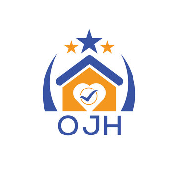 OJH House logo Letter logo and star icon. Blue vector image on white background. KJG house Monogram home logo picture design and best business icon. 
