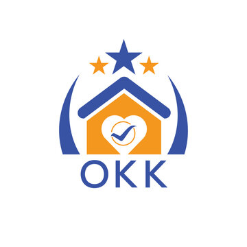 OKK House logo Letter logo and star icon. Blue vector image on white background. KJG house Monogram home logo picture design and best business icon. 
