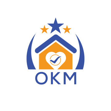 OKM House logo Letter logo and star icon. Blue vector image on white background. KJG house Monogram home logo picture design and best business icon. 
