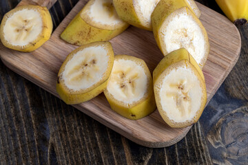 Sliced ripe yellow banana, close up