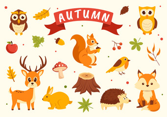 Autumn Vector Illustration Panoramic of Mountains and Maple Trees Fallen with Yellow Foliage in Flat Cartoon Hand Drawn Landing Page Templates