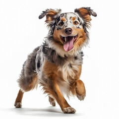 Australian shepherd puppy smiling isolated on a white background