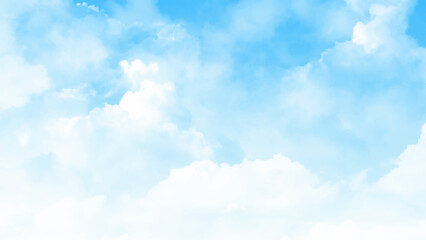 Sunny background, blue sky with white clouds and sun, vector illustration.