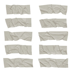 Fototapeta na wymiar White scotch tape on white background, crumpled sticky tape, different sizes.