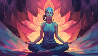 Yoga person in lotus position, mindfullness concept, new year's resolution, Mindfulness created with generative ai