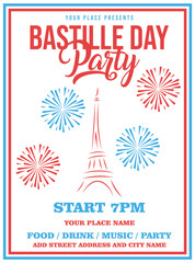 Bastille day party poster flyer or social media post template design
