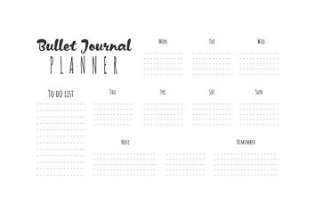 Bullet journal planner template, vector illustration