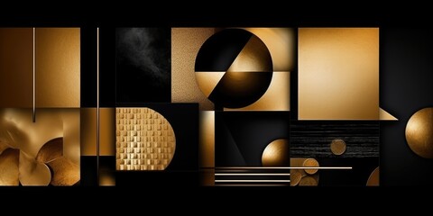 Collage Background consists of Luxury Abstract Gold and Black Elements - Black Gold Style Collage Wallpaper created with Generative AI Technology