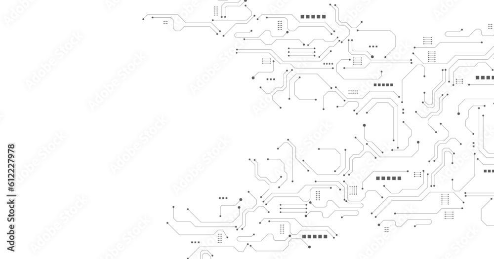 Fototapete Gray circuit diagram on white background. High-tech circuit board connection system.Vector abstract technology on white background.