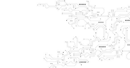 Gray circuit diagram on white background. High-tech circuit board connection system.Vector abstract technology on white background.
