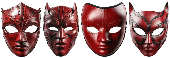 red leather kinky masks, on a transparent background, Generative AI
