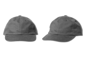 Blank canvas cap mockup isolated on white background. Front and side view. 3d rendering.