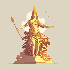 statue goddess in the ancient temple. hand drawn vector illustration.