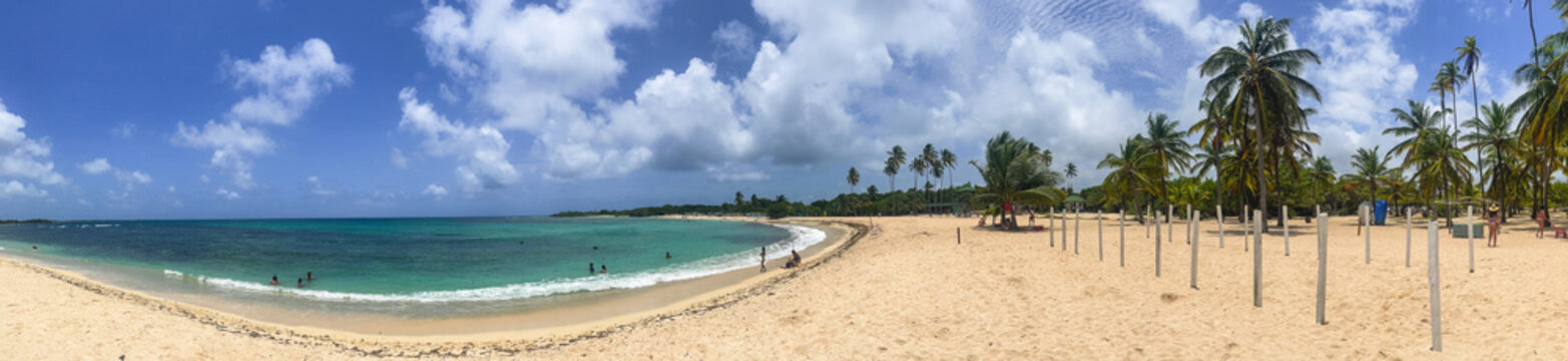 Panoramic view of beautiful Venezuelan beach called "Morrocoy". Seascape and tourism concept. Selective Focus.