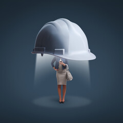 Big safety helmet protecting a smartphone user