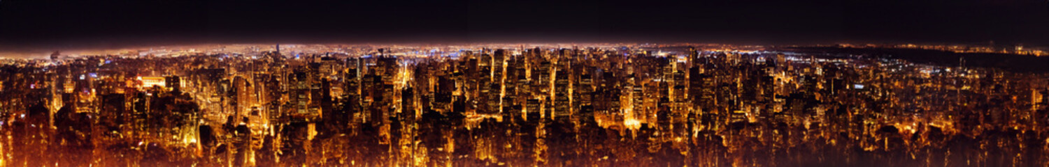 Fototapeta na wymiar The amazing panorama of a vast metropolis city skyline at night, impossible view. Generative AI. 