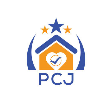 PCJ House logo Letter logo and star icon. Blue vector image on white background. KJG house Monogram home logo picture design and best business icon. 
